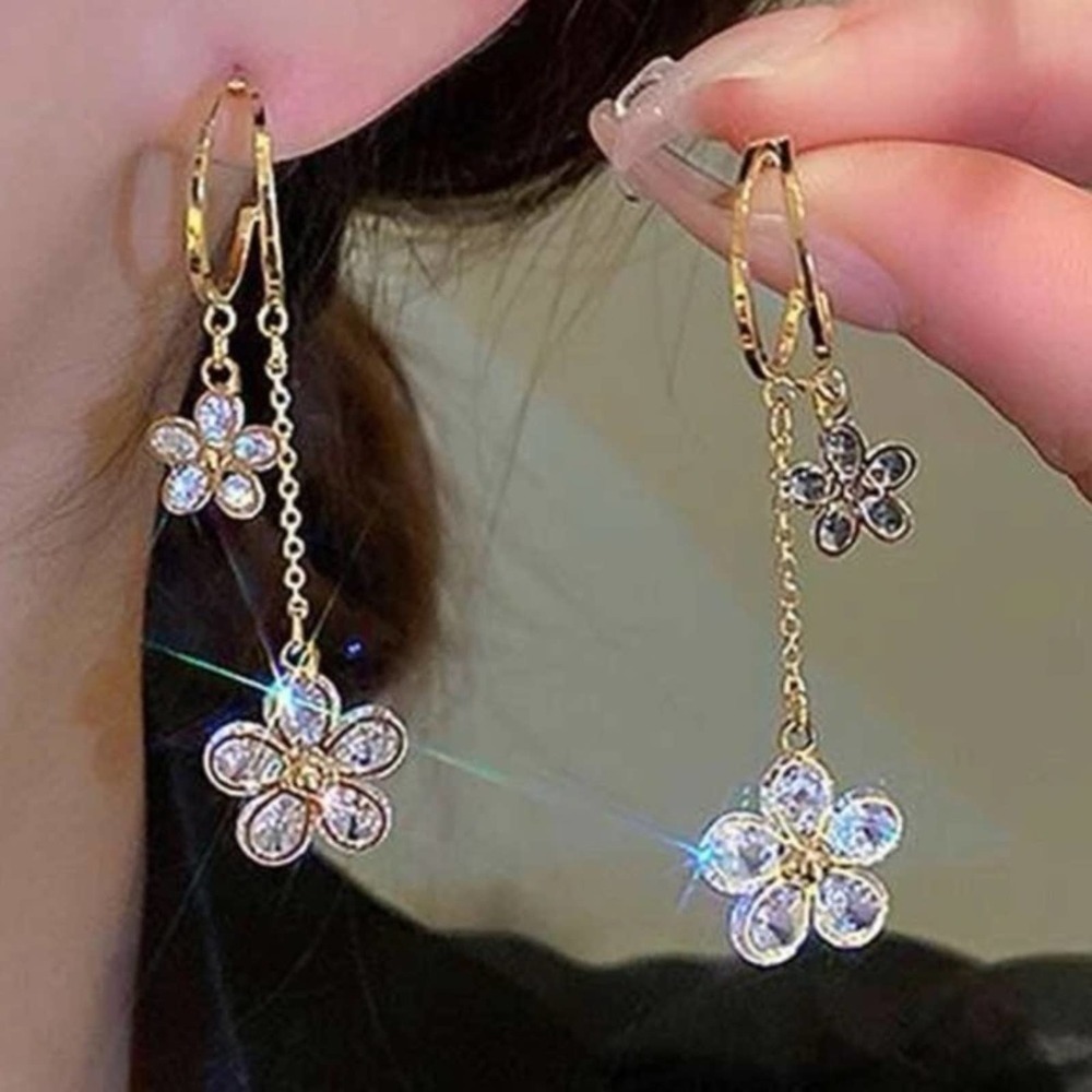Flower Drop CZ Earrings BRAND NEW - Picture 3 of 5